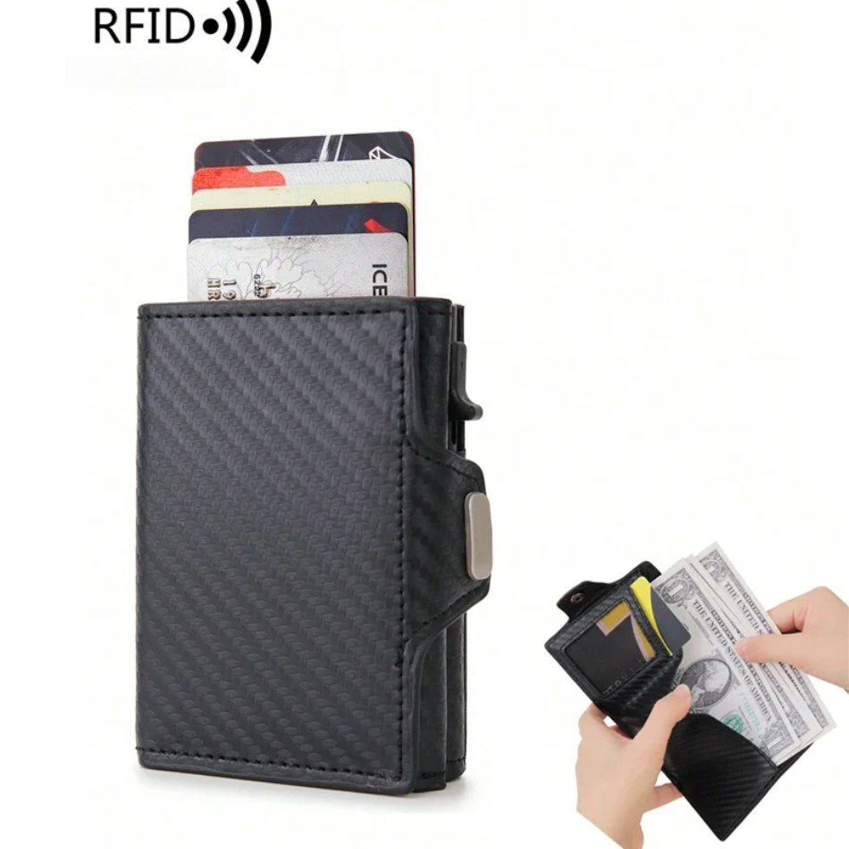 Bifold Leather Wallet - Portafoglio Pop-Up con Blocco RFID per